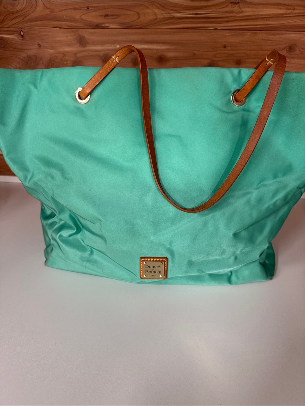 Dooney & Bourke Mint Tote with Tan Leather Straps